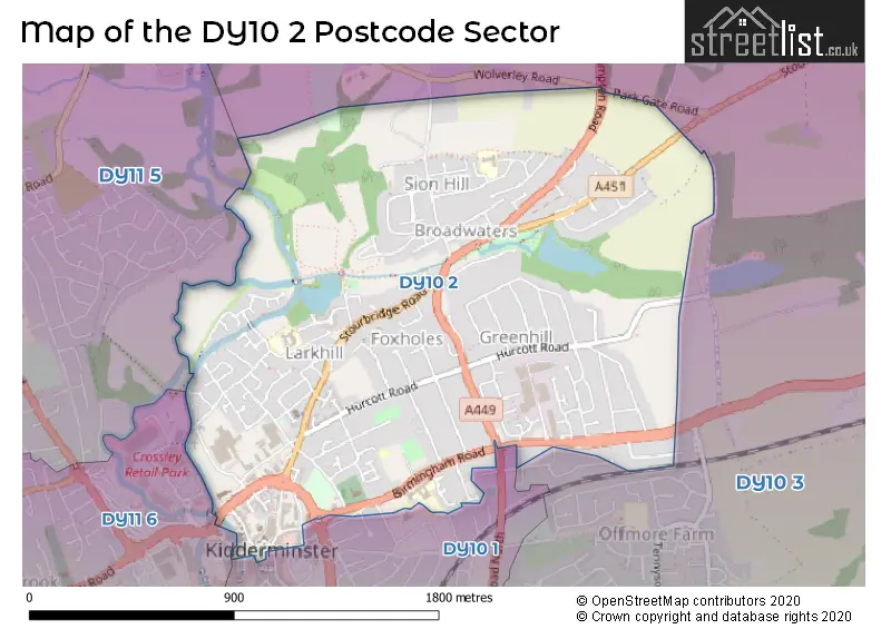 Map of the DY10 2 and surrounding postcode sector