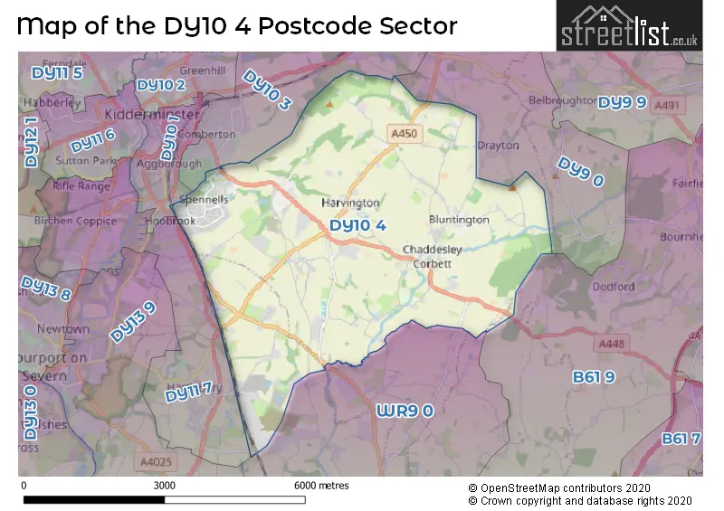 Map of the DY10 4 and surrounding postcode sector