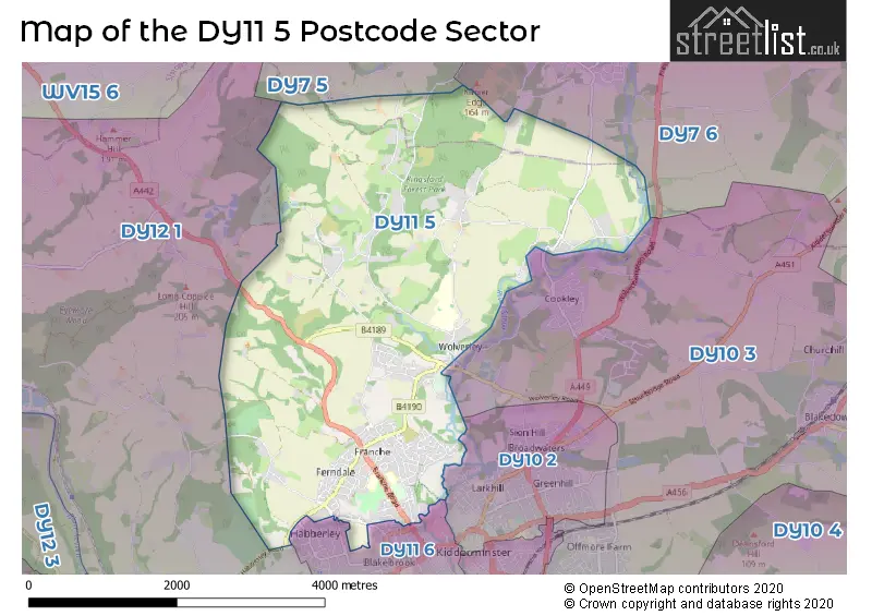 Map of the DY11 5 and surrounding postcode sector