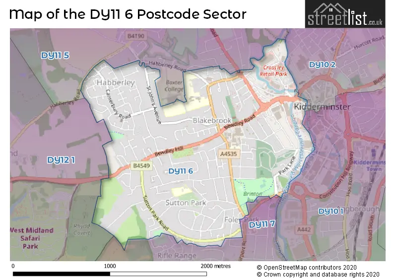 Map of the DY11 6 and surrounding postcode sector