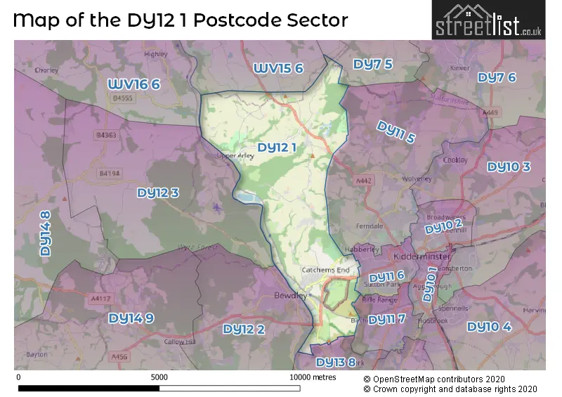 Map of the DY12 1 and surrounding postcode sector