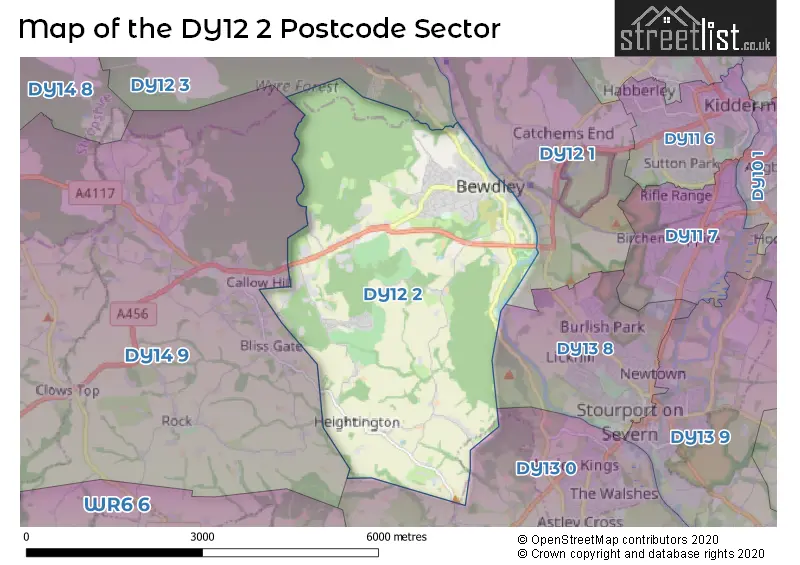 Map of the DY12 2 and surrounding postcode sector