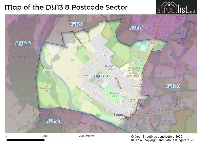 Map of the DY13 8 and surrounding postcode sector