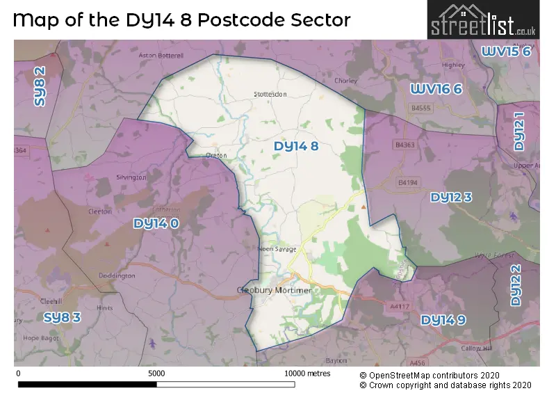 Map of the DY14 8 and surrounding postcode sector