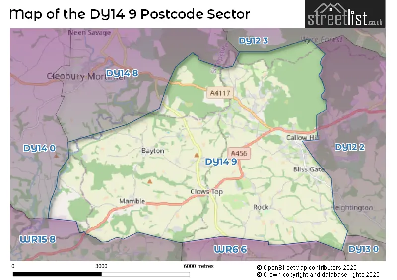 Map of the DY14 9 and surrounding postcode sector