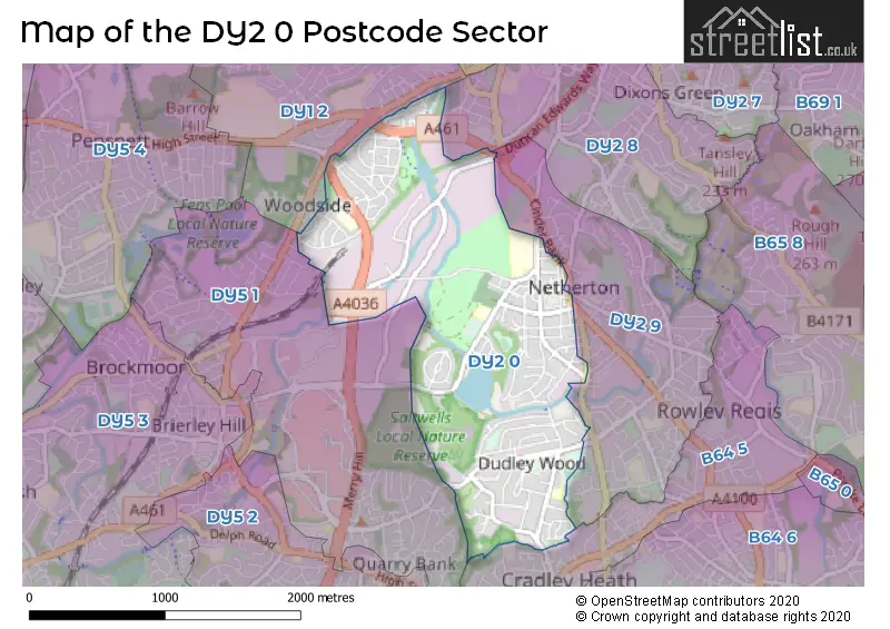 Map of the DY2 0 and surrounding postcode sector