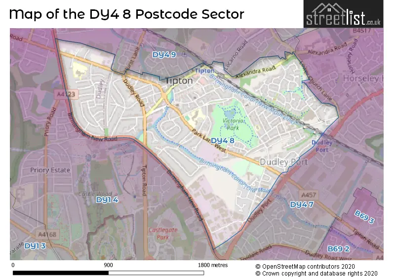Map of the DY4 8 and surrounding postcode sector