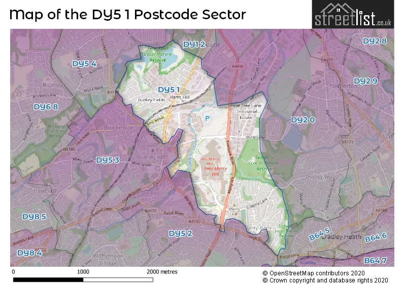 Map of the DY5 1 and surrounding postcode sector