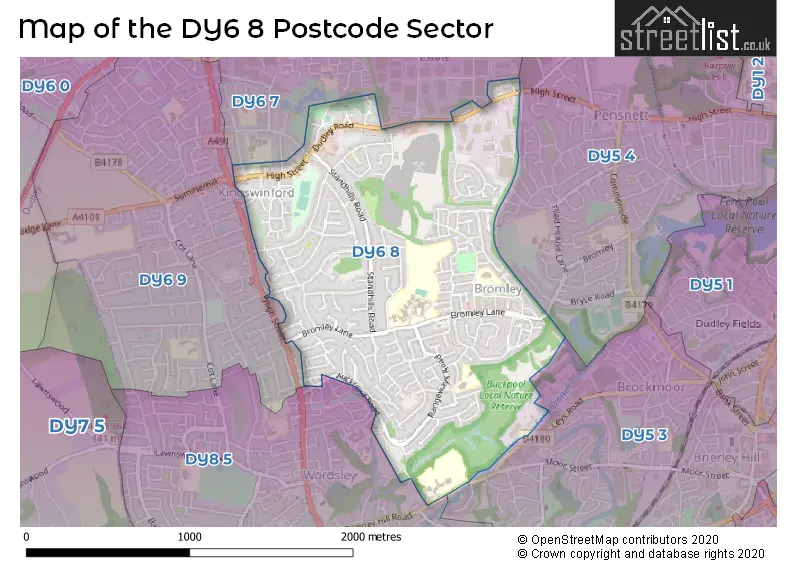 Map of the DY6 8 and surrounding postcode sector