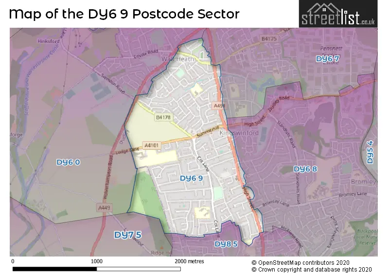 Map of the DY6 9 and surrounding postcode sector