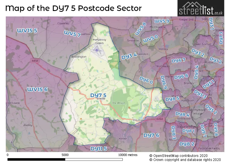 Map of the DY7 5 and surrounding postcode sector