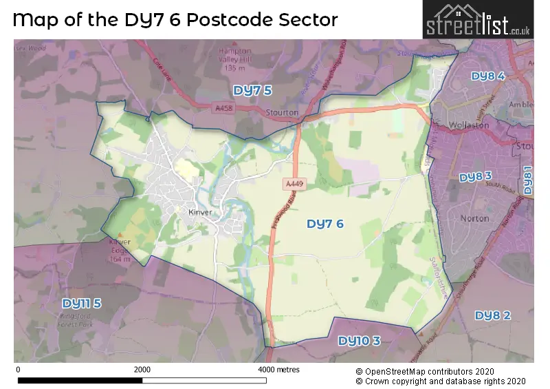 Map of the DY7 6 and surrounding postcode sector