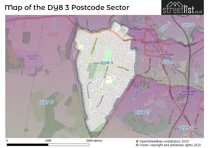 Map of the DY8 3 and surrounding postcode sector