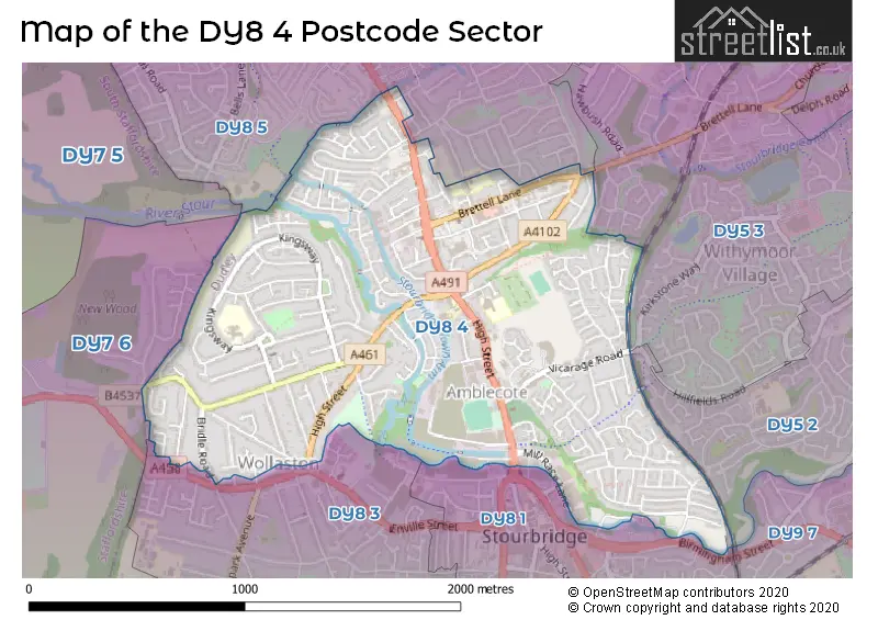 Map of the DY8 4 and surrounding postcode sector
