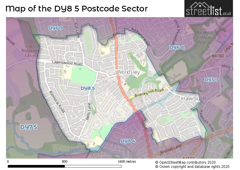 Map of the DY8 5 and surrounding postcode sector