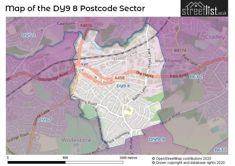 Map of the DY9 8 and surrounding postcode sector