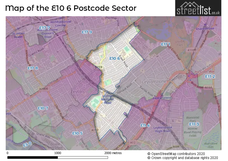 Map of the E10 6 and surrounding postcode sector