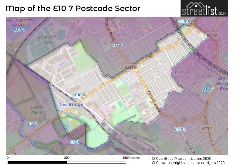 Map of the E10 7 and surrounding postcode sector