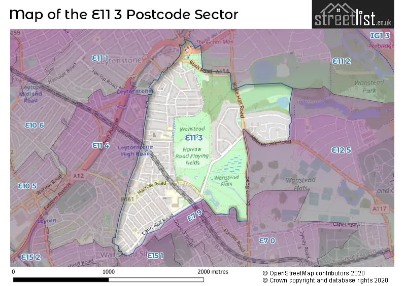 Map of the E11 3 and surrounding postcode sector