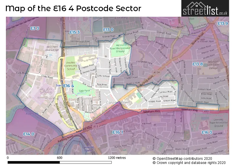 Map of the E16 4 and surrounding postcode sector