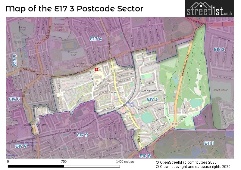 Map of the E17 3 and surrounding postcode sector