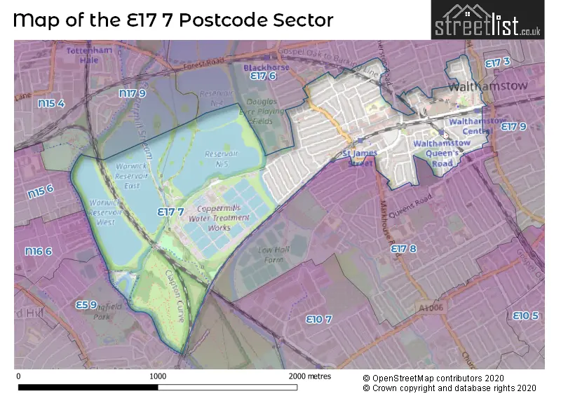 Map of the E17 7 and surrounding postcode sector
