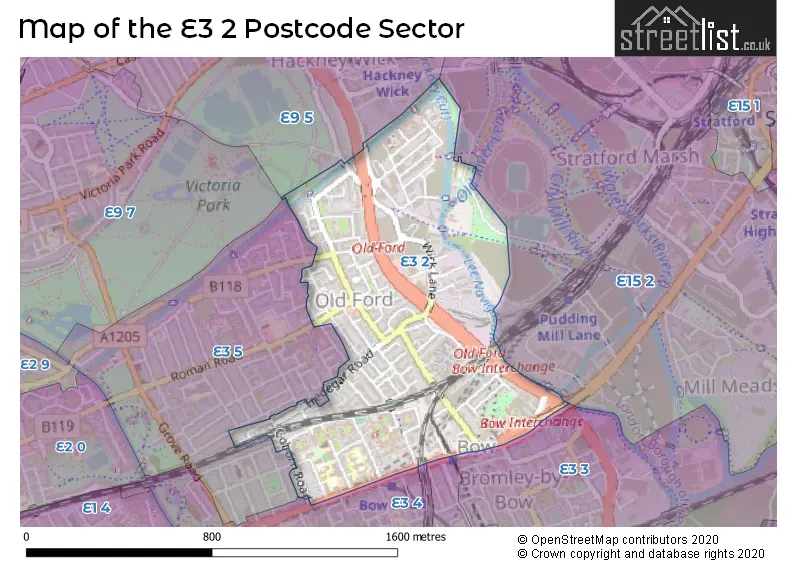 Map of the E3 2 and surrounding postcode sector