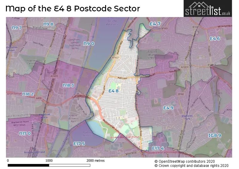 Map of the E4 8 and surrounding postcode sector