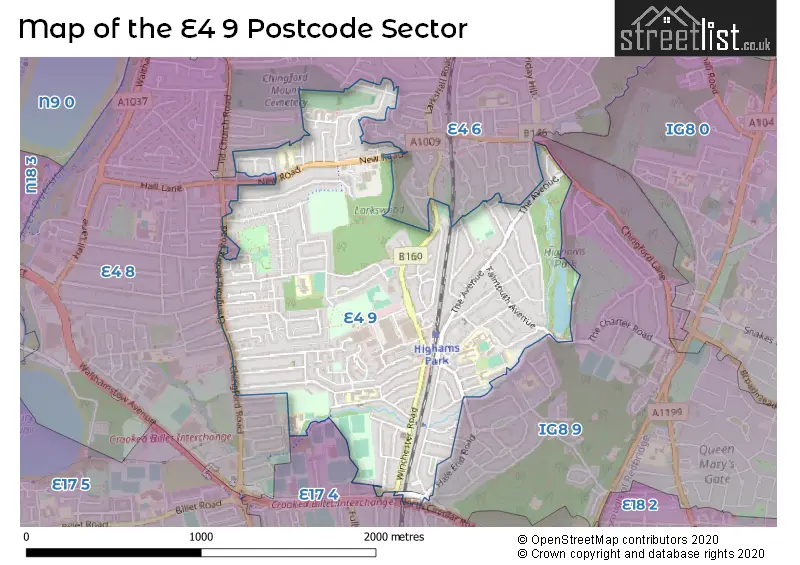 Map of the E4 9 and surrounding postcode sector