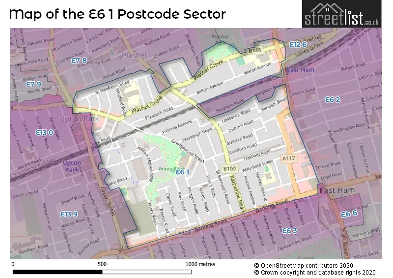 Map of the E6 1 and surrounding postcode sector