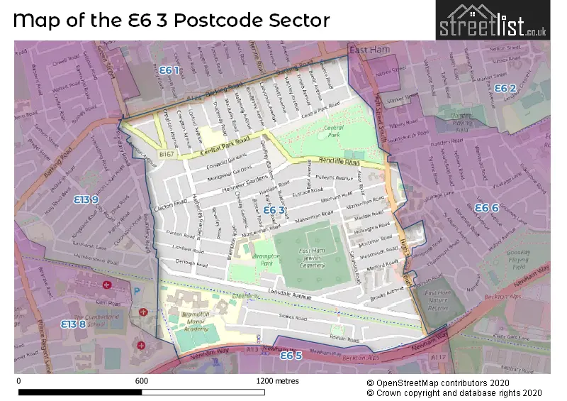 Map of the E6 3 and surrounding postcode sector