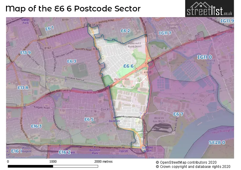 Map of the E6 6 and surrounding postcode sector