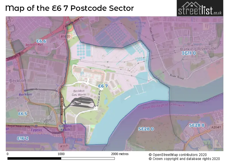 Map of the E6 7 and surrounding postcode sector