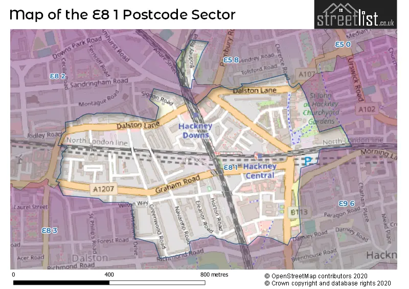 Map of the E8 1 and surrounding postcode sector