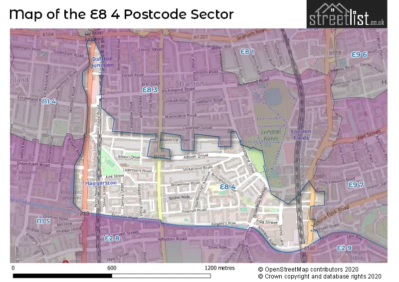 Map of the E8 4 and surrounding postcode sector