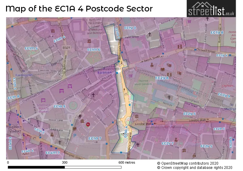 Map of the EC1A 4 and surrounding postcode sector