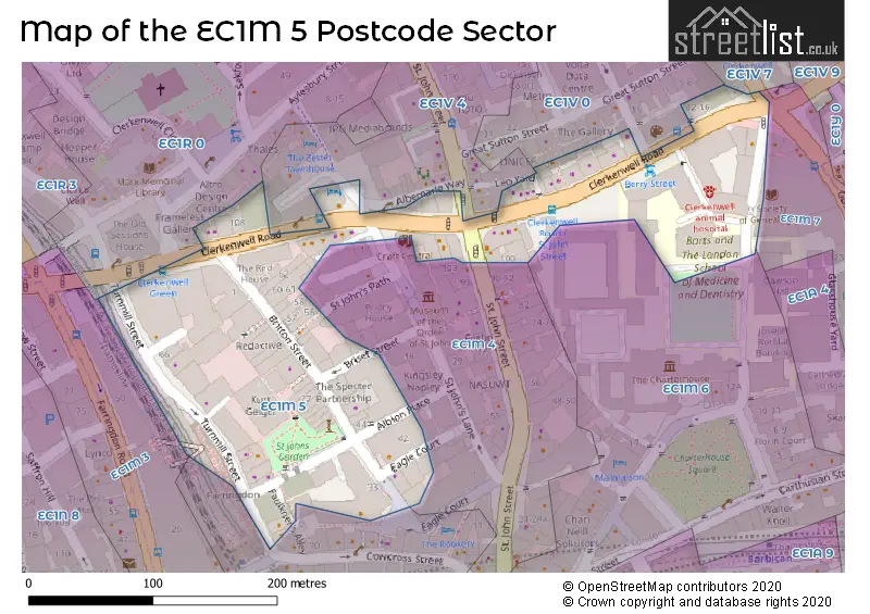 Map of the EC1M 5 and surrounding postcode sector