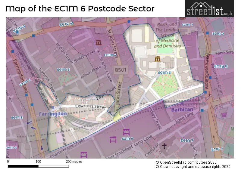 Map of the EC1M 6 and surrounding postcode sector