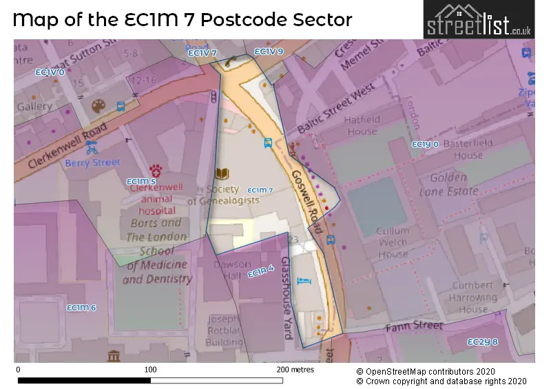 Map of the EC1M 7 and surrounding postcode sector