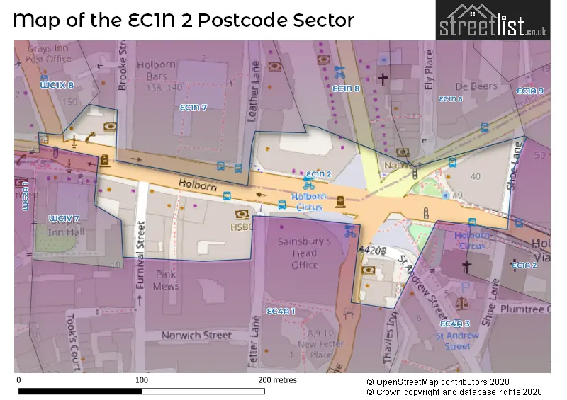 Map of the EC1N 2 and surrounding postcode sector