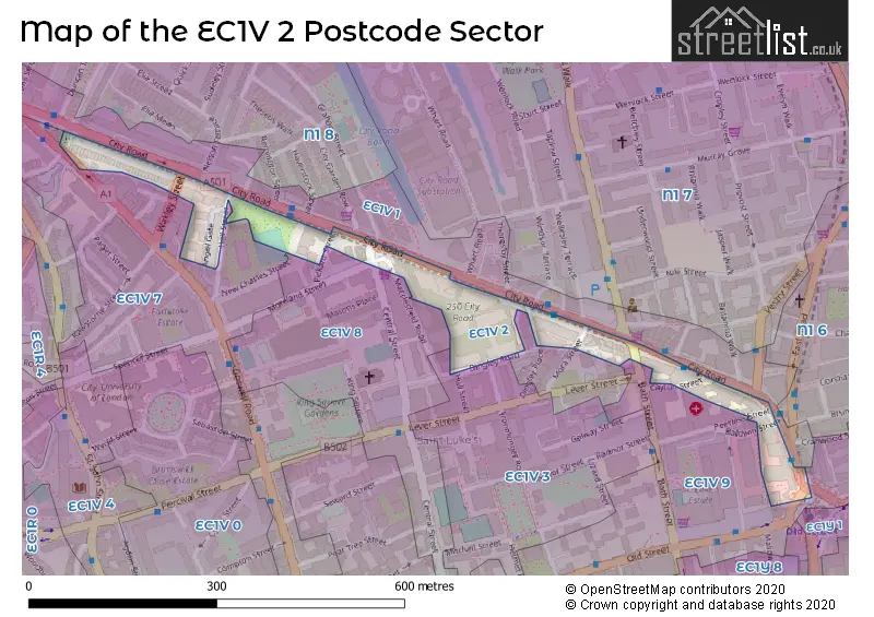 Map of the EC1V 2 and surrounding postcode sector
