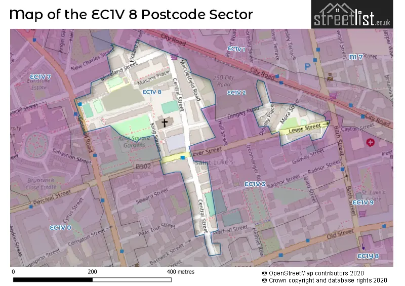 Map of the EC1V 8 and surrounding postcode sector