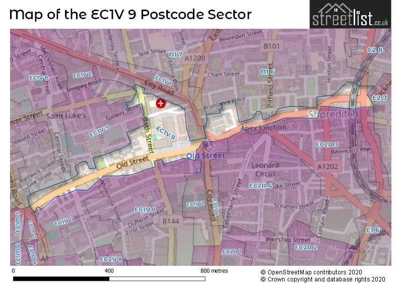 Map of the EC1V 9 and surrounding postcode sector