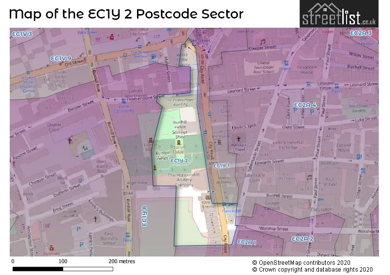 Map of the EC1Y 2 and surrounding postcode sector