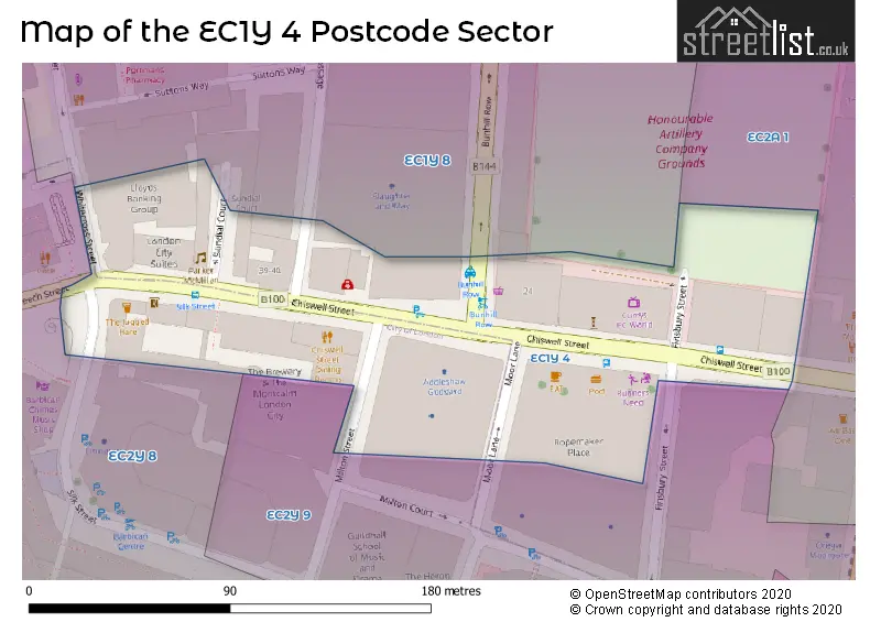 Map of the EC1Y 4 and surrounding postcode sector