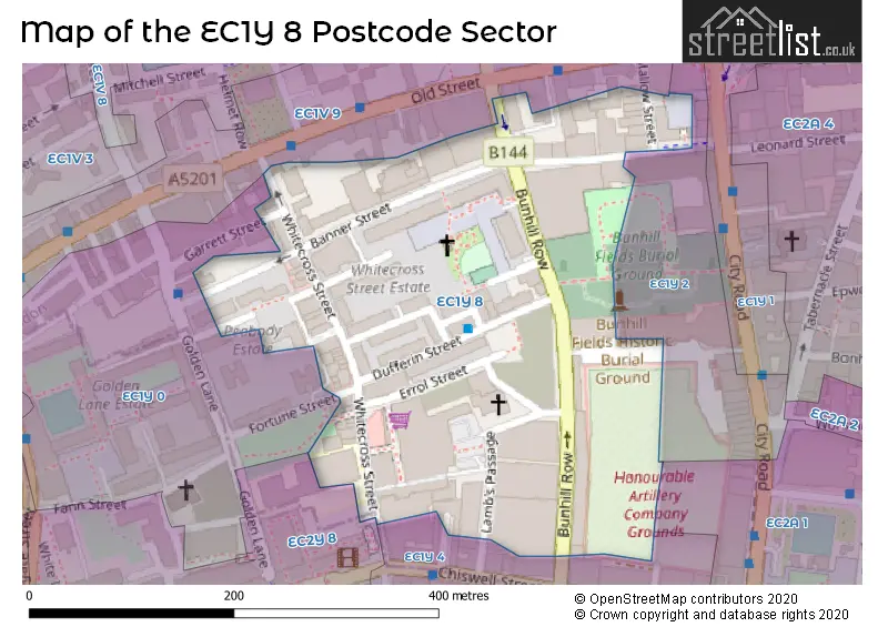 Map of the EC1Y 8 and surrounding postcode sector