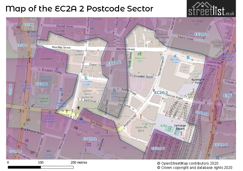 Map of the EC2A 2 and surrounding postcode sector