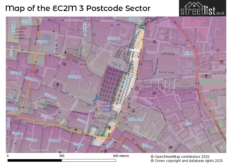 Map of the EC2M 3 and surrounding postcode sector