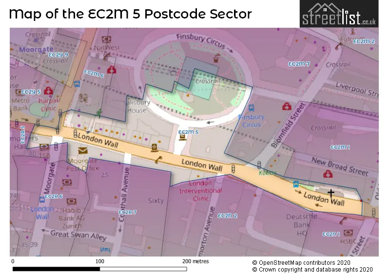 Map of the EC2M 5 and surrounding postcode sector