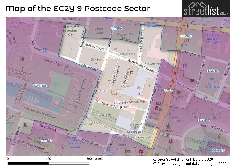 Map of the EC2Y 9 and surrounding postcode sector